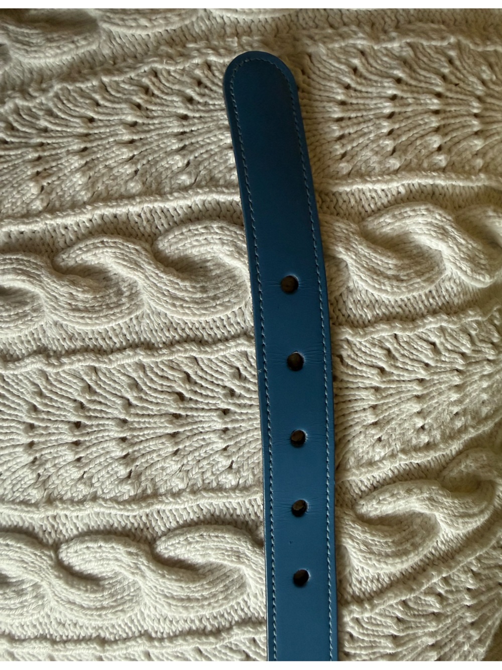 Anne Klein Sky Blue Leather Woman’s Belt with Embossed Logo - Picture 7 of 10